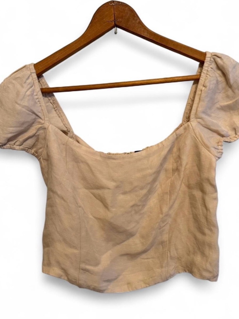 J crew Classic Square-Neck Puff Sleeve Top - Beige- linen size small